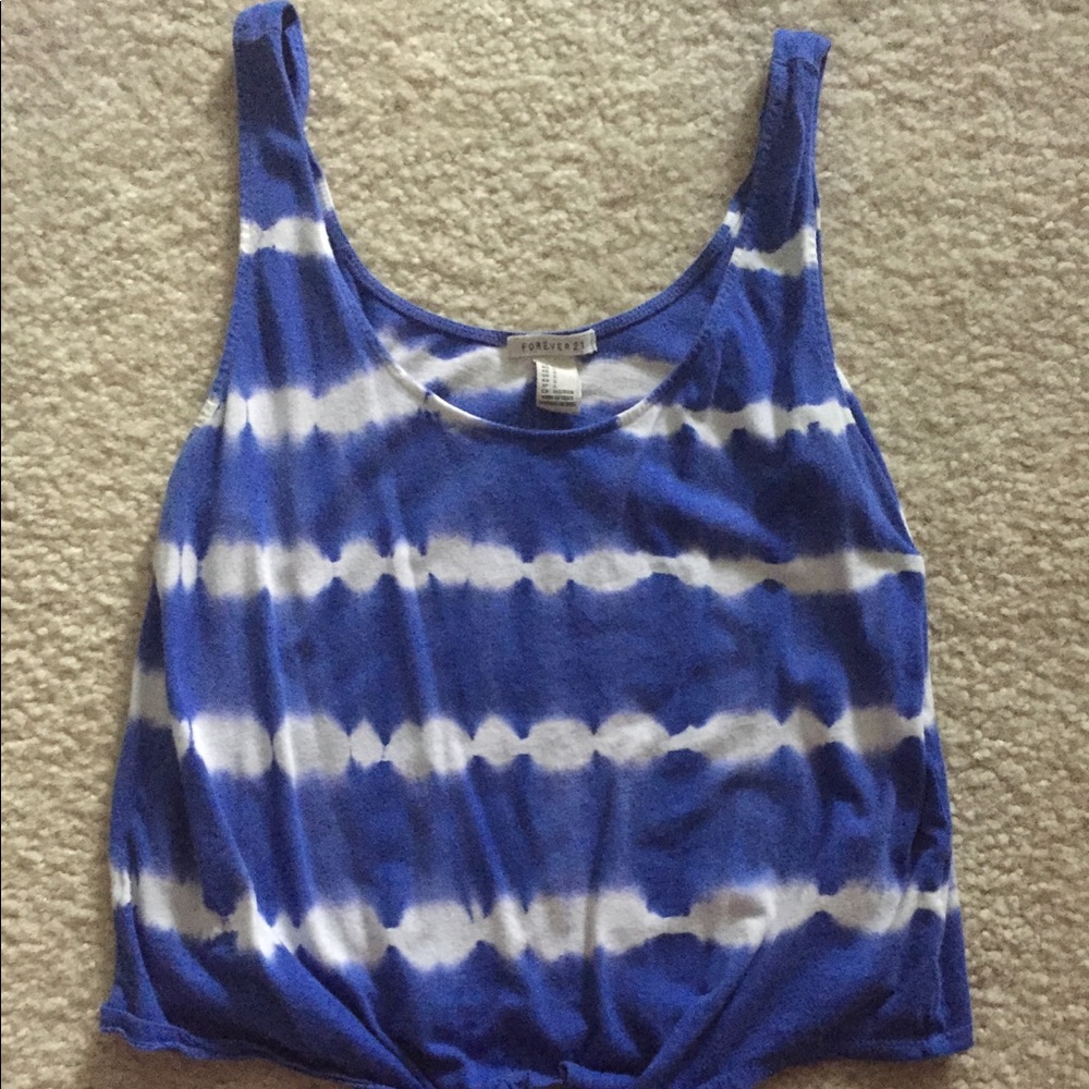 Forever 21 Blue and White Tank w/ Tie End